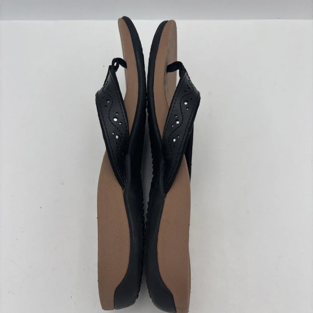 Vionic Womens 8 Aliza Thong Sandals Orthotic Black Tan Comfort Flip Flops